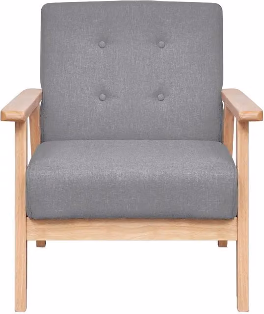 Poltrona relax in tessuto grigio chiaro con struttura in legno massello e braccioli, stile retro per soggiorno o sala da pranzo, L: 67 cm, P: 37 cm, H: 73,5 cm