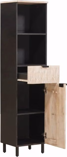 Armadio da bagno moderno DESIGN IN con scaffale e ante, Bianco e Nero, L: 38 cm, P: 33 cm, H: 160 cm – 1
