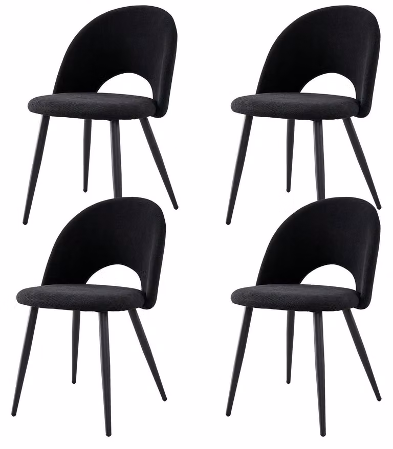 Set di 4 sedie da pranzo - Sedia in stile scandinavo - Rivestimento in tessuto - Schienale con incavo e cuscino - Senza braccioli - Facile da montare - Nero