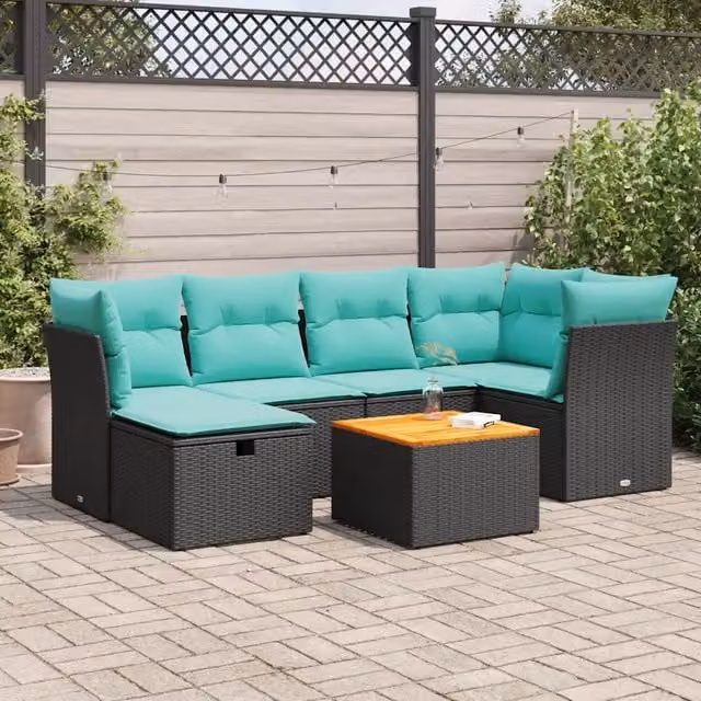 Set Divani da Giardino con Cuscini 7pz Nero Polyrattan 3325760