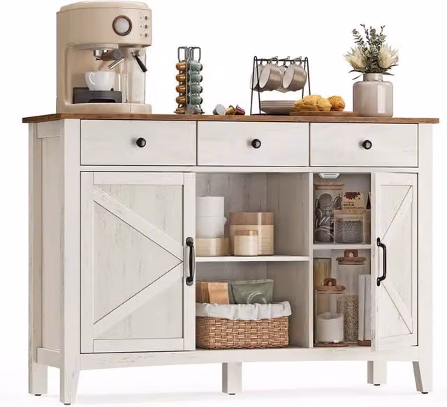 Mobiletto portaoggetti con cassetto mobiletto da cucina con ante ripiano regolabile stile country per soggiorno 40 x 1145 x 80 cm bianco 12_0004542
