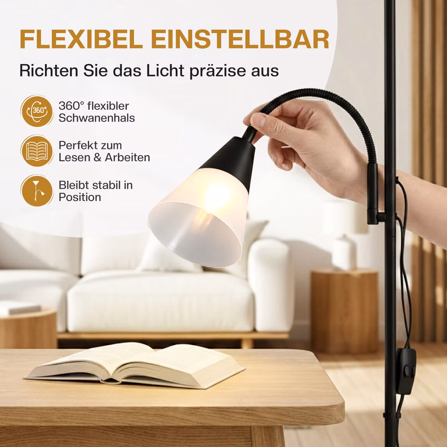 Lampada da terra Alissa monzana nero regolabile per la lettura in metallo e plastica H: 175 cm – 3