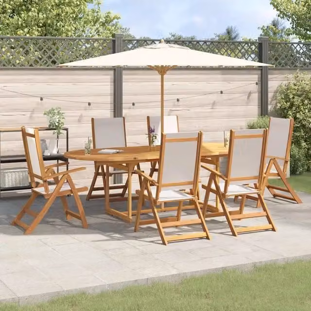Set Pranzo da Giardino vidaXL in Legno di Acacia e Textilene, 9 Pezzi, Marrone e Grigio