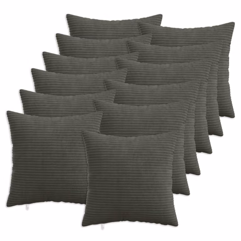 Set di 12 federe vidaXL HEERLEN in velluto a coste, colore antracite, L 40 x P 40 cm