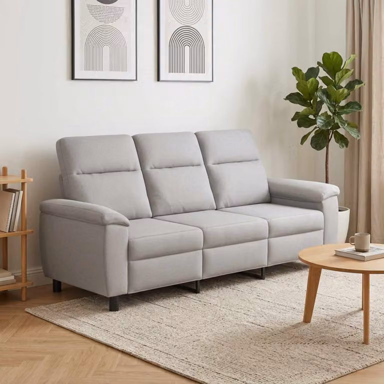 Divano moderno vidaXL in tessuto grigio con struttura in metallo per il tuo soggiorno L: 214 cm, P: 90 cm, H: 95 cm