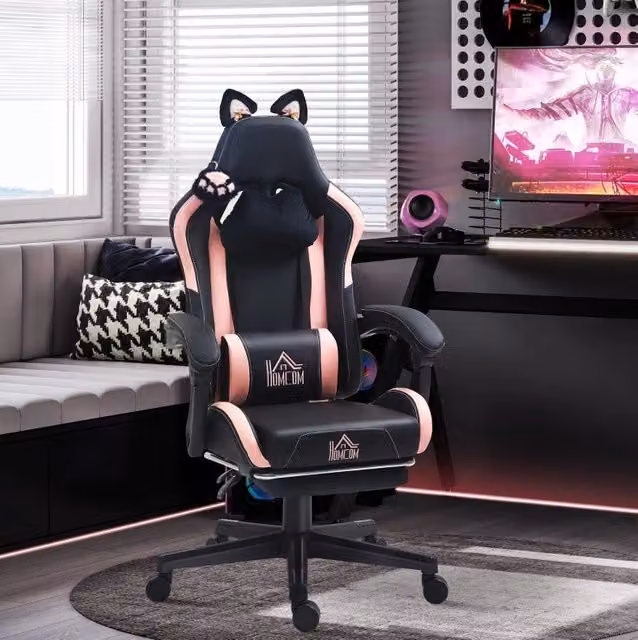Poltrona da gaming nera con orecchie da gatto