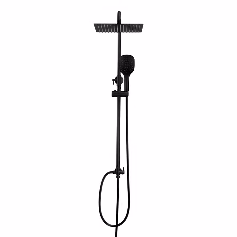 JOHO Set Doccia a Pioggia con Soffione e Doccetta, Colonna Doccia Senza Rubinetto, in Acciaio inox, 20 x 20 cm, Nero