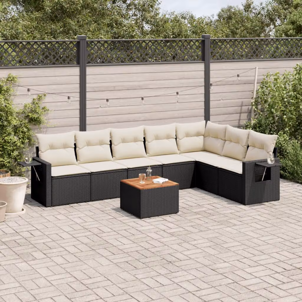 vidaXL Set Divani da Giardino a L con Cuscini 8 pz in Polyrattan Nero e Bianco – 1