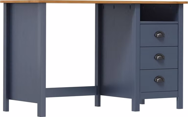 The Living Store Scrivania Hill con 3 cassetti grigio 120x50x74cm in legno di pino