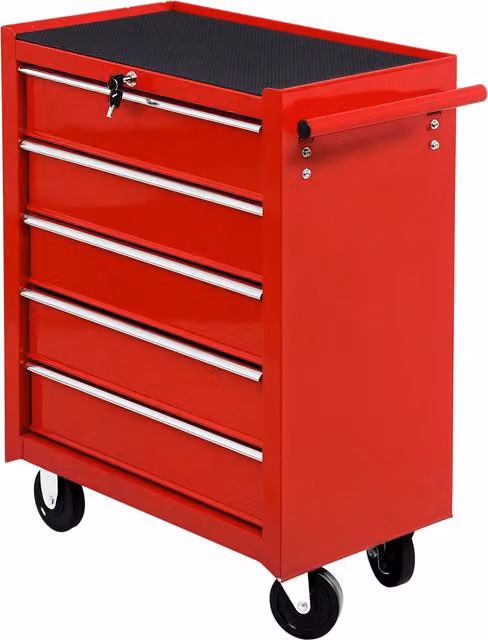 Carrello da officina con cassettiera e ruote Aosom in acciaio, rosso, L: 67.5 cm, P: 33 cm, H: 77 cm