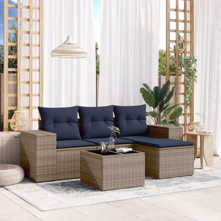 Maison Exclusive - Set di 5 divani da giardino con cuscini, grigio, polyrattan