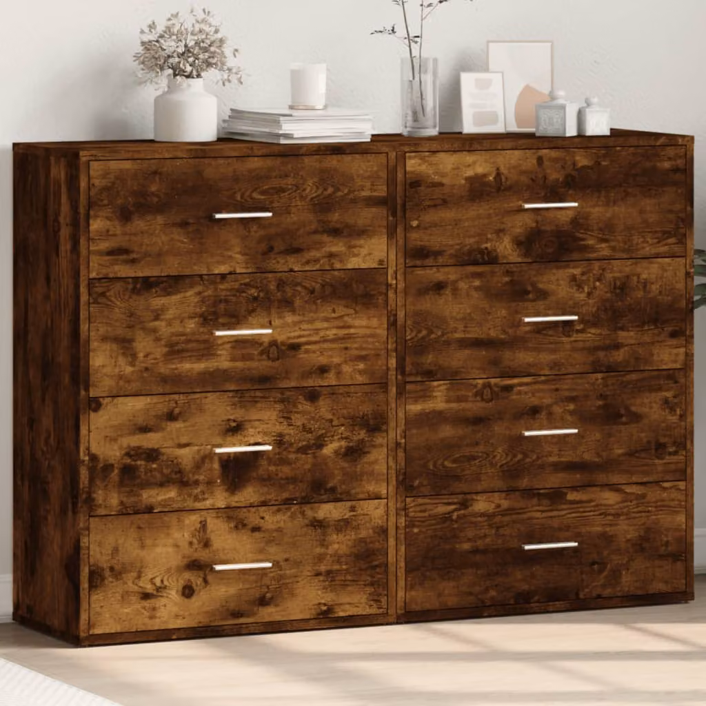 Set di 2 credenze vidaXL in legno multistrato e MDF, colore rovere fumo, L 60 cm x P 31 cm x H 84 cm