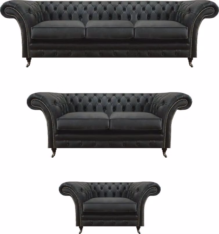 Chesterfield Schwarz Polstermöbel Wohnzimmer 3tlg Modern Einrichtung