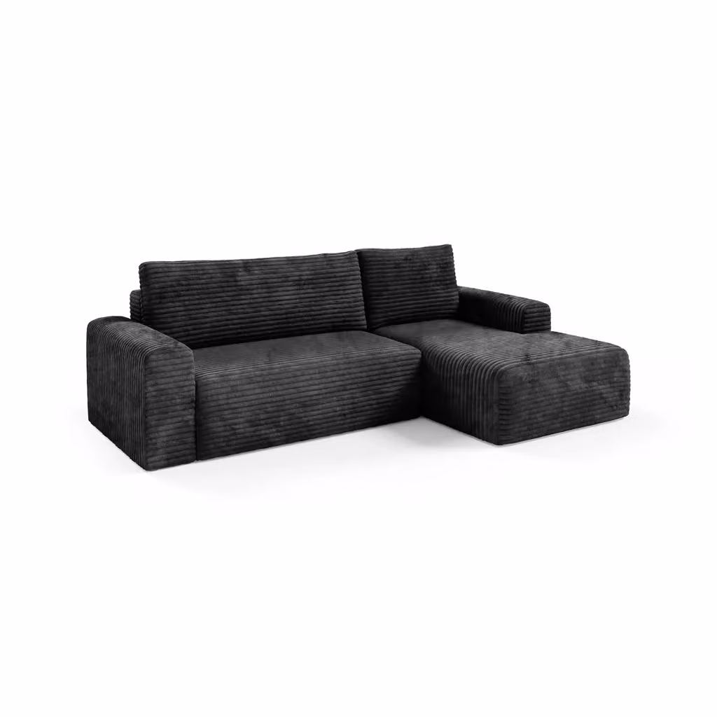 Divano Letto Folgarida con Penisola Contenitore DMORA, L Shape, Nero, L: 268 cm, P: 163 cm – 2