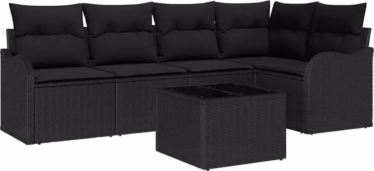 Set Divano da Giardino Nero polyrattan