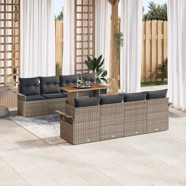 Set Divano da Giardino 9 pz Grigio Poly Rattan 3358043