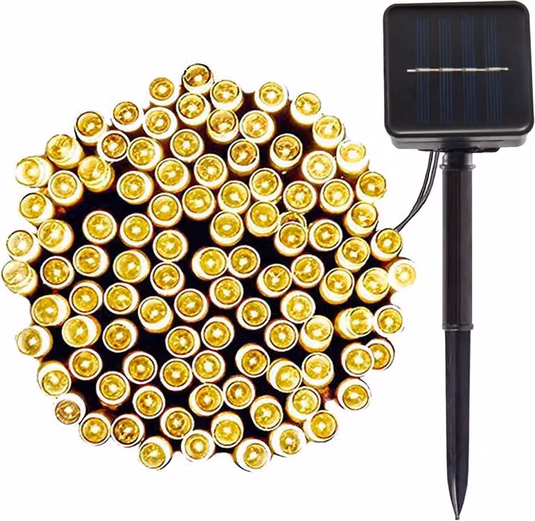 Catena luminosa da 12 metri - 100 LED - Alimentata a energia solare - Grado di protezione IP44 (resistente all'acqua) - Dimmerabile - Luce bianco caldo - Ideale per Natale