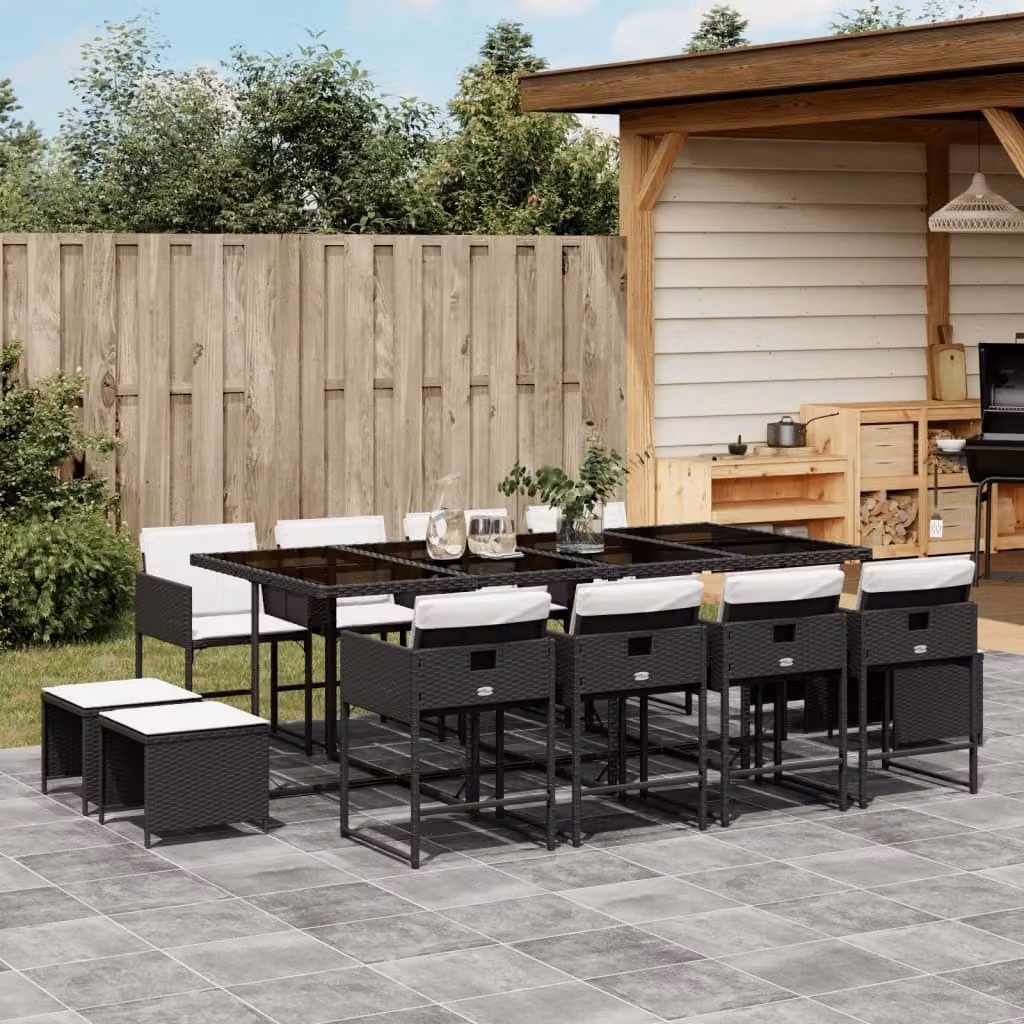 Maison Exclusive - Set da Pranzo da Giardino 13pz con Cuscini Nero in Polyrattan