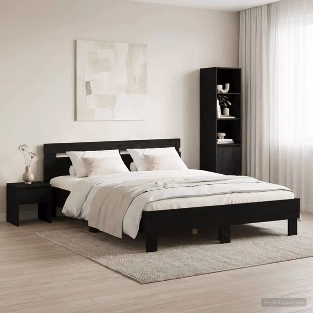 Struttura letto moderno vidaXL in legno nero con doghe fisse L 120 x H 125 x P 200 cm