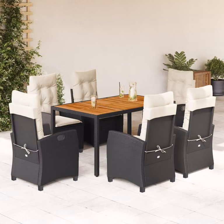 Set da pranzo da giardino vidaXL in legno di acacia oliato con 7 pezzi e cuscini in polyrattan moderno