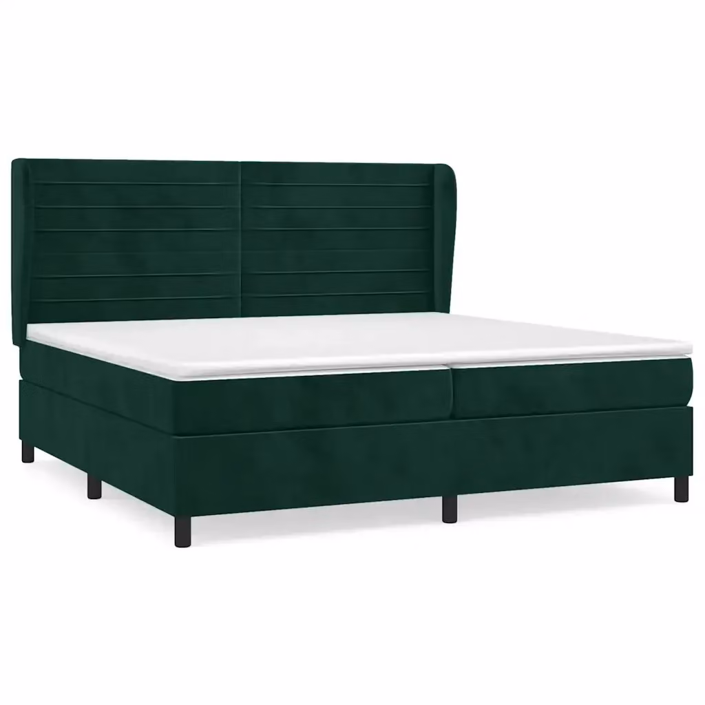 Letto Ibrido vidaXL con Giroletto a Molle e Materasso in Velluto Verde Scuro e Bianco, Struttura in Legno di Larice, L/P: 200 x 200 cm – 2
