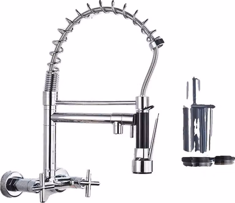 Rubinetto da cucina cromato, doccetta estraibile, rotazione a 360 gradi, cromato DK