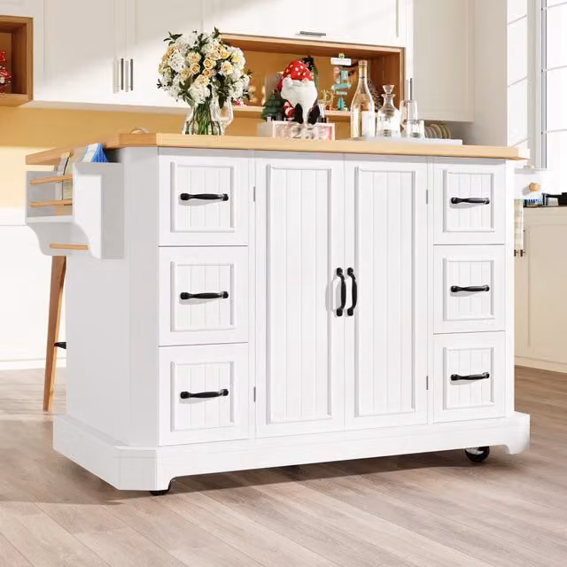 Isola da cucina mobile REDOM in MDF bianco opaco con ruote L/P/H: 120 x 45 x 91 cm