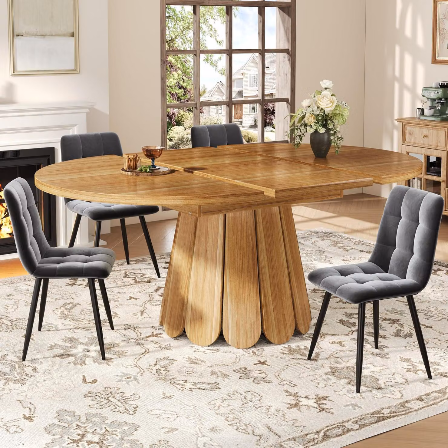 Tavolo da pranzo rotondo allungabile, per 4-6 persone, in legno, color marrone, dimensioni 118-158 x 118 x 76 cm