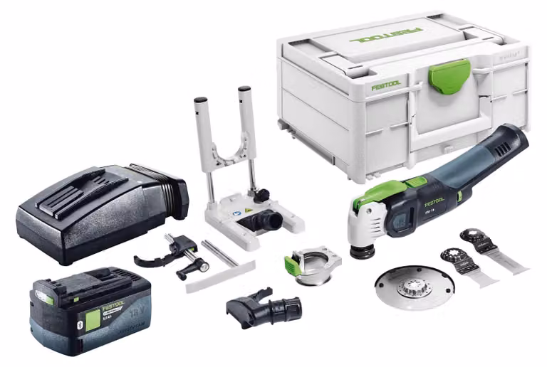 Set base Festool OSC 18 E Oscillatore a batteria 18 V Starlock Max Brushless + 1x batteria 5,0 Ah + caricabatterie + set di 7 accessori + Systainer