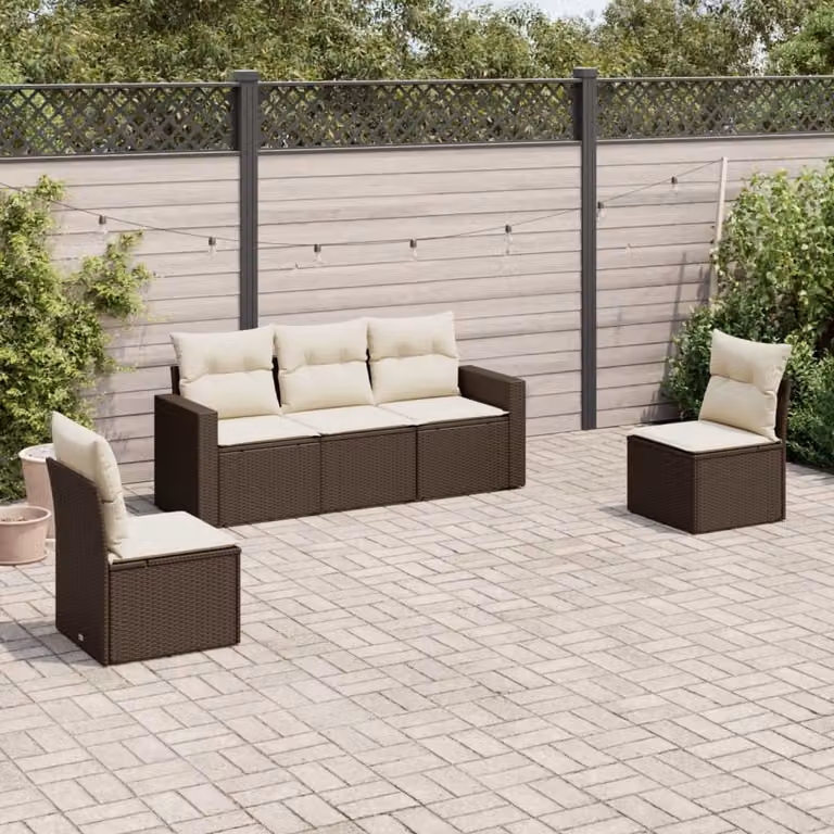 Maison Exclusive - Set Divano da Giardino 5 pz con Cuscini Marrone in Polyrattan