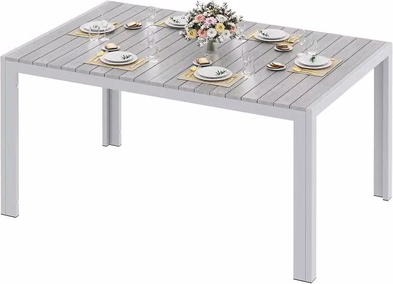 Tavolo da giardino - Tavolo da esterno rettangolare - 140 x 90 x 75 cm - Per 8 persone - Alluminio - Piano del tavolo in WPC (legno-plastica) - Resistente agli agenti atmosferici - Gambe grigie, piano del tavolo grigio