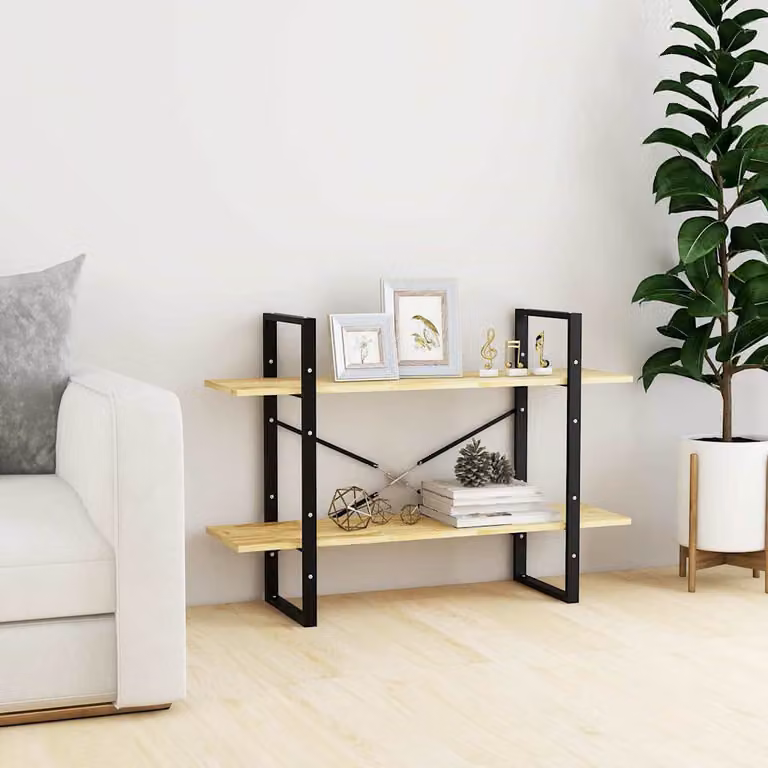 Libreria industriale vidaXL a 2 ripiani in legno di pino e metallo, colore marrone, L 100 cm x P 30 cm x H 70 cm