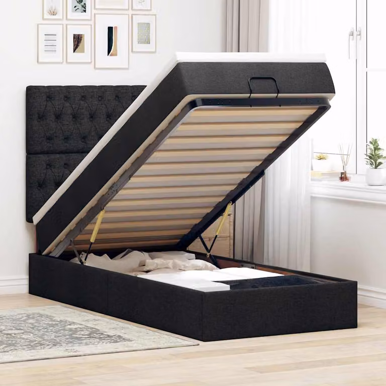 vidaXL Pouf Letto con Materasso Nero in Tessuto L: 200 cm, P: 100 cm, H: 128 cm