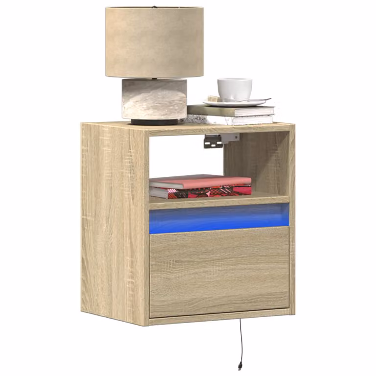 vidaXL Comodino da parete moderno con luci LED integrate in Rovere Sonoma, marrone e beige