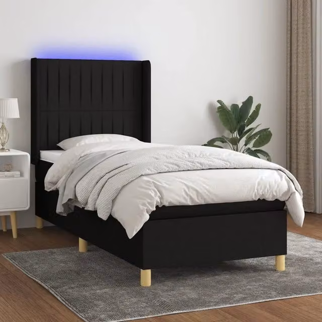 Letto a molle con materasso vidaXL in tessuto nero con illuminazione LED e porta USB L/P/H: 100 x 200 x 128 cm – 1