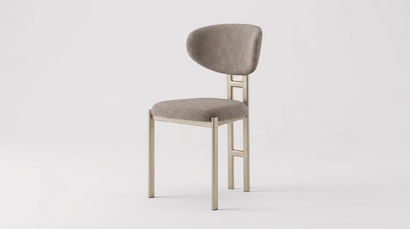 Sedia comoda, imbottita, in tessuto e metallo, stile moderno, confortevole, color marrone