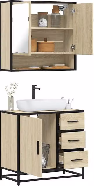Set Mobili da Bagno 2 pz Rovere Sonoma in Legno Multistrato 3300926