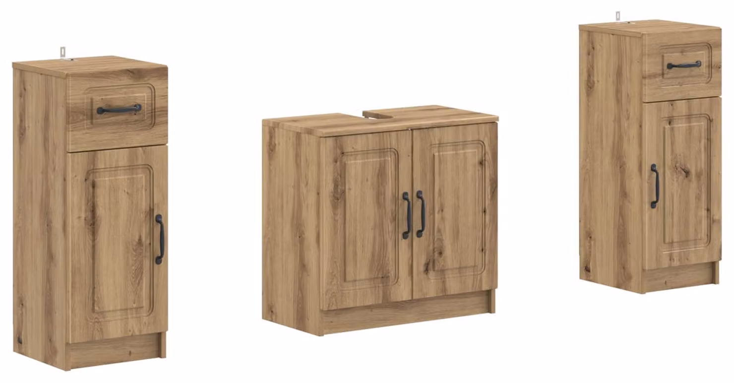 Set di due mobili da bagno UTRECHT, finitura "Artisan" in legno di quercia
