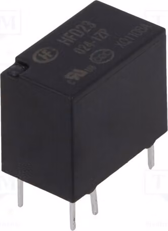 1 relè: bobina elettromagnetica, alimentazione: 24 VDC, 0,5 A / 125 VAC, 2 A, modello HFD23/024-1ZP, marca Elektro
