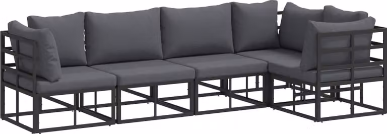 Set Divano da Giardino con cuscino 5 pcs Nero Alluminio