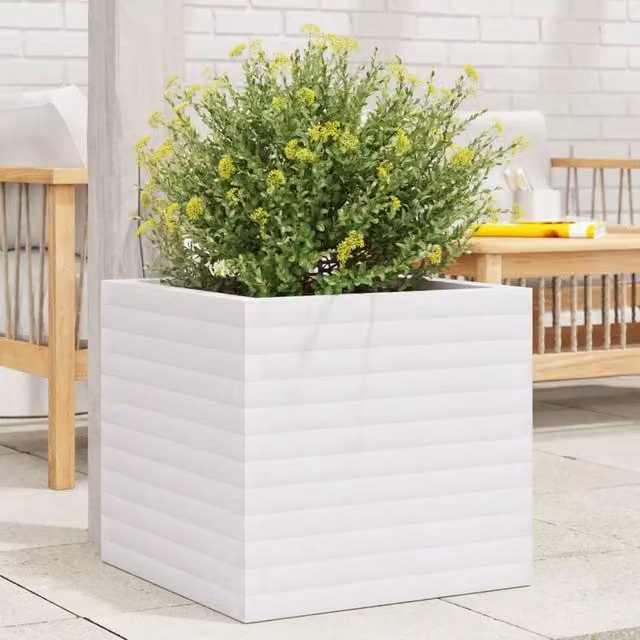 Fioriera da Giardino-Vaso da Esterno Bianca 50x50x46 cm Legno Massello di Pino