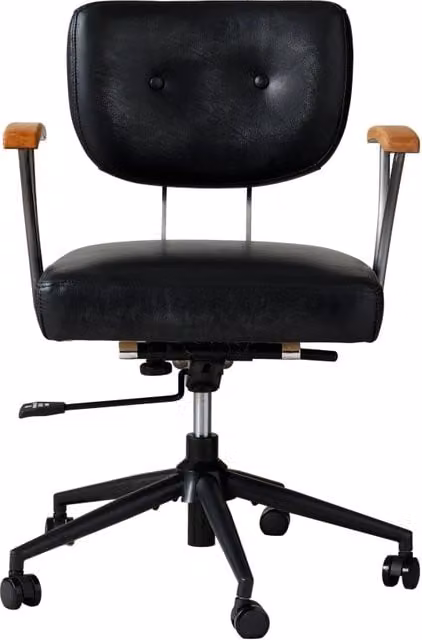 Sedia da ufficio ergonomica OKWISH girevole in ecopelle nera con struttura in metallo e rotelle per home office