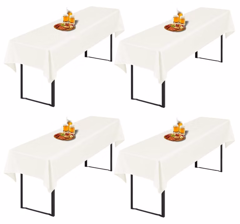 Elzusha - Set di 4 tovagliette rettangolari per tavoli da birra, 250x100 cm, color avorio - Realizzate in poliestere lavabile, ideali per feste ed eventi