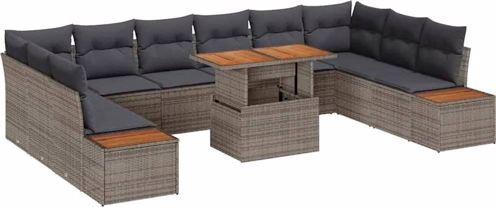 Set Divano da Giardino 11 pcs Grigio Poly Rattan