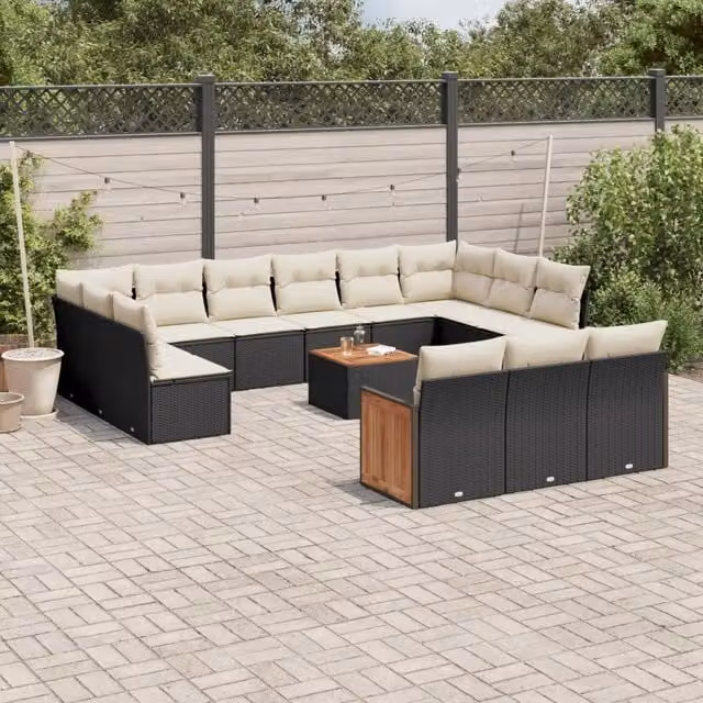 Set di divani da giardino a forma di U VIDAXL in polyrattan nero con 14 pezzi e cuscini inclusi