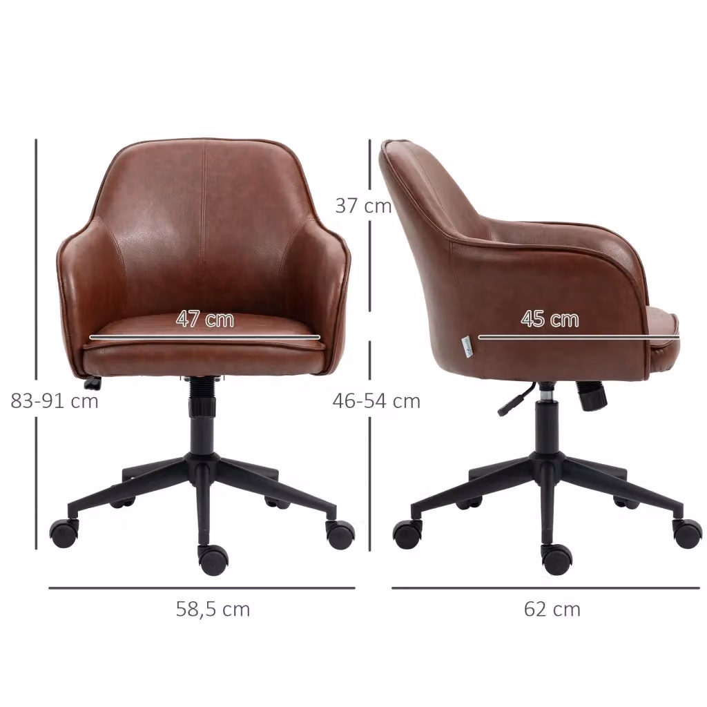 Sedia da ufficio ergonomica WISHDOR con braccioli, girevole e regolabile, effetto pelle marrone – 2