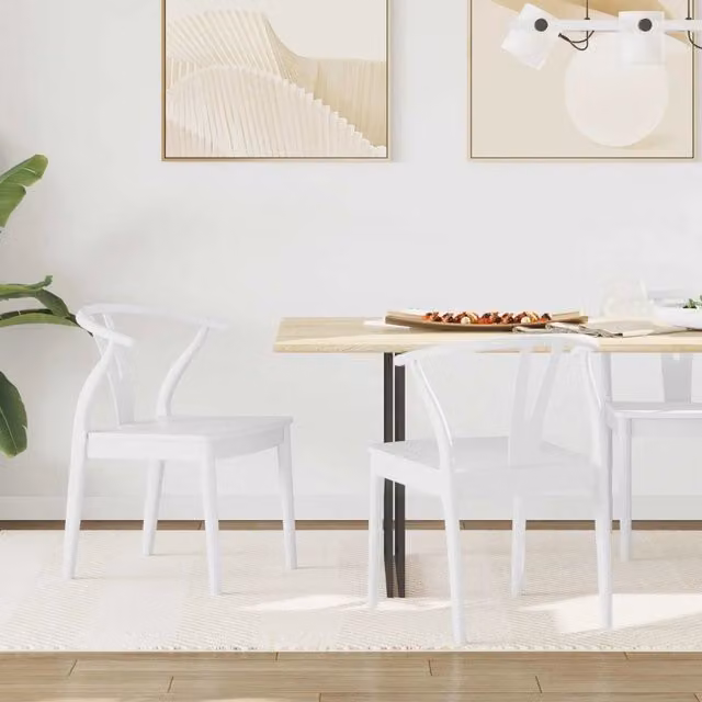 Sedia da pranzo 2 pz Legno di gomma solido Bianco e Bianco 42020417
