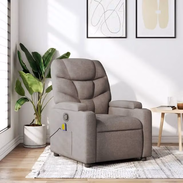 Divano Sedia-Poltrona Reclinabile Massaggiante in Tessuto Tortora con Braccioli e Design Moderno – 1