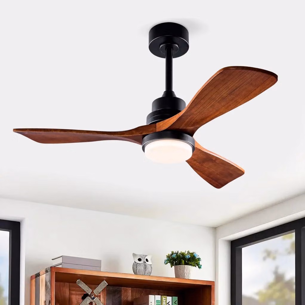 Ventilatore da soffitto MODFU con luce, motore DC reversibile, telecomando e timer, colore nero e noce scuro, diametro 106,68 cm – 2