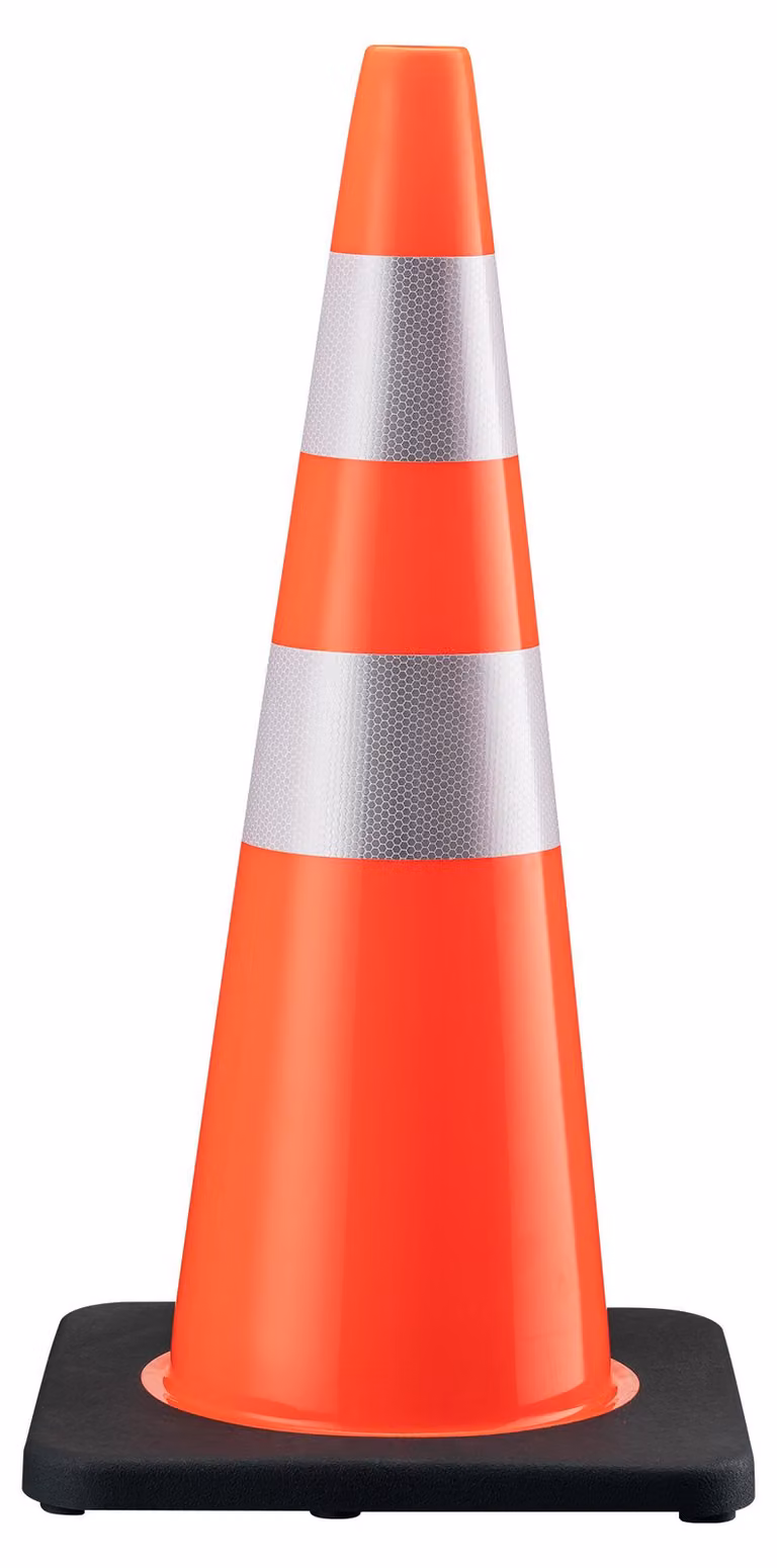 Cono stradale Wiltec da 70 cm in PVC con base in gomma, cono segnaletico arancione per la messa in sicurezza, pilone con strisce riflettenti